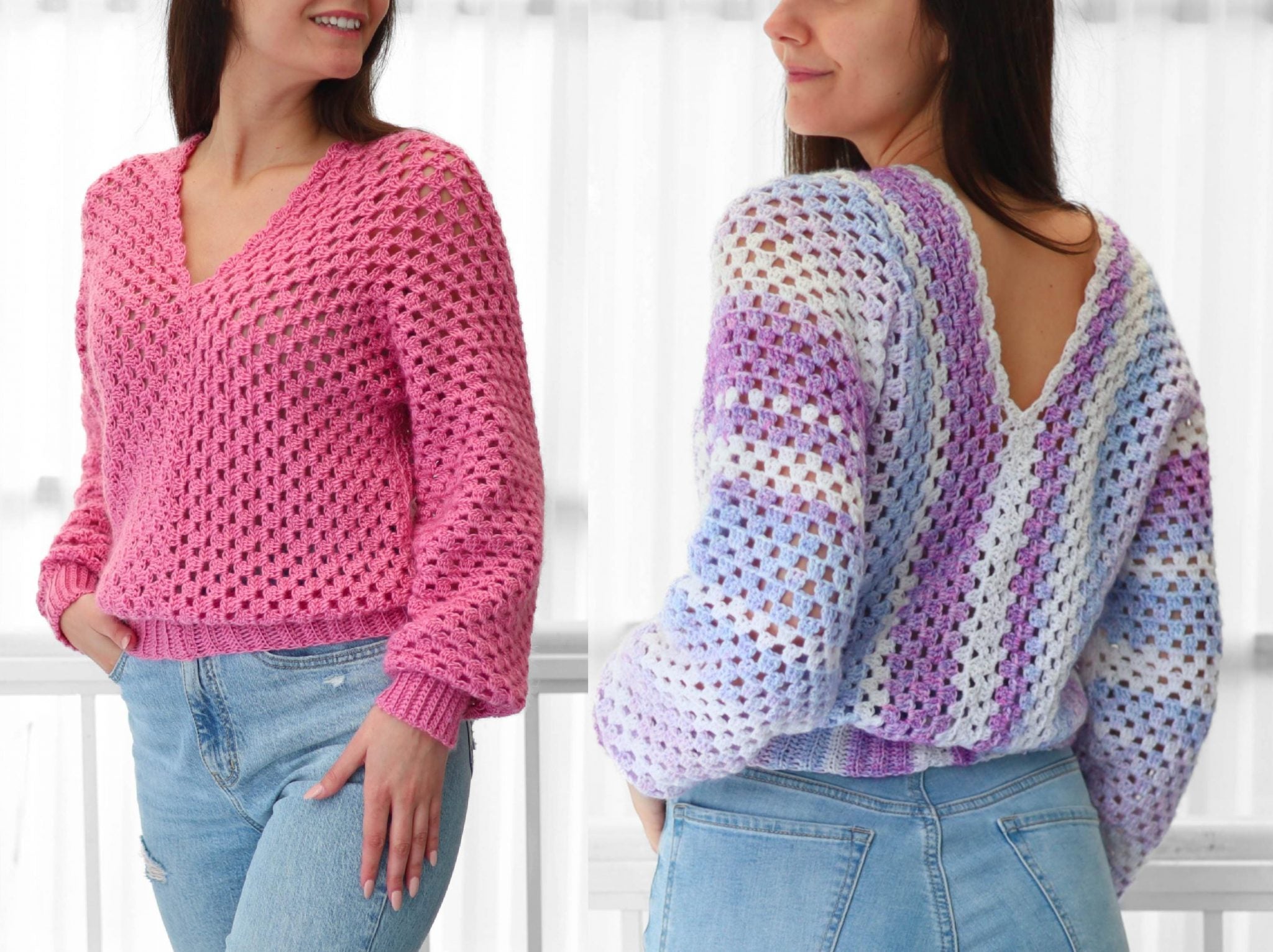 Crochet pattern- MILLIE Crochet sweater pattern PDF- Women crochet top pattern- 2 panels Crochet pullover sweater-Easy Granny sweater-XS-3XL
