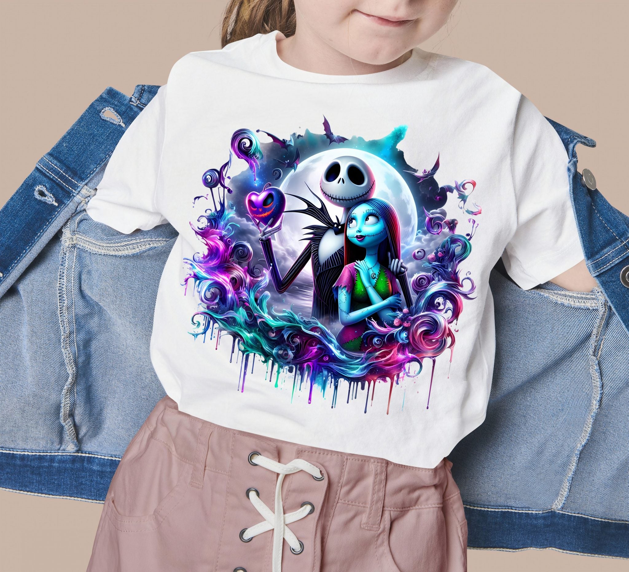 8 PNG Jack and Sally Splash and Watercolor Digital design PNG file for sublimation – High Resolution -Instant Digital PNG Download