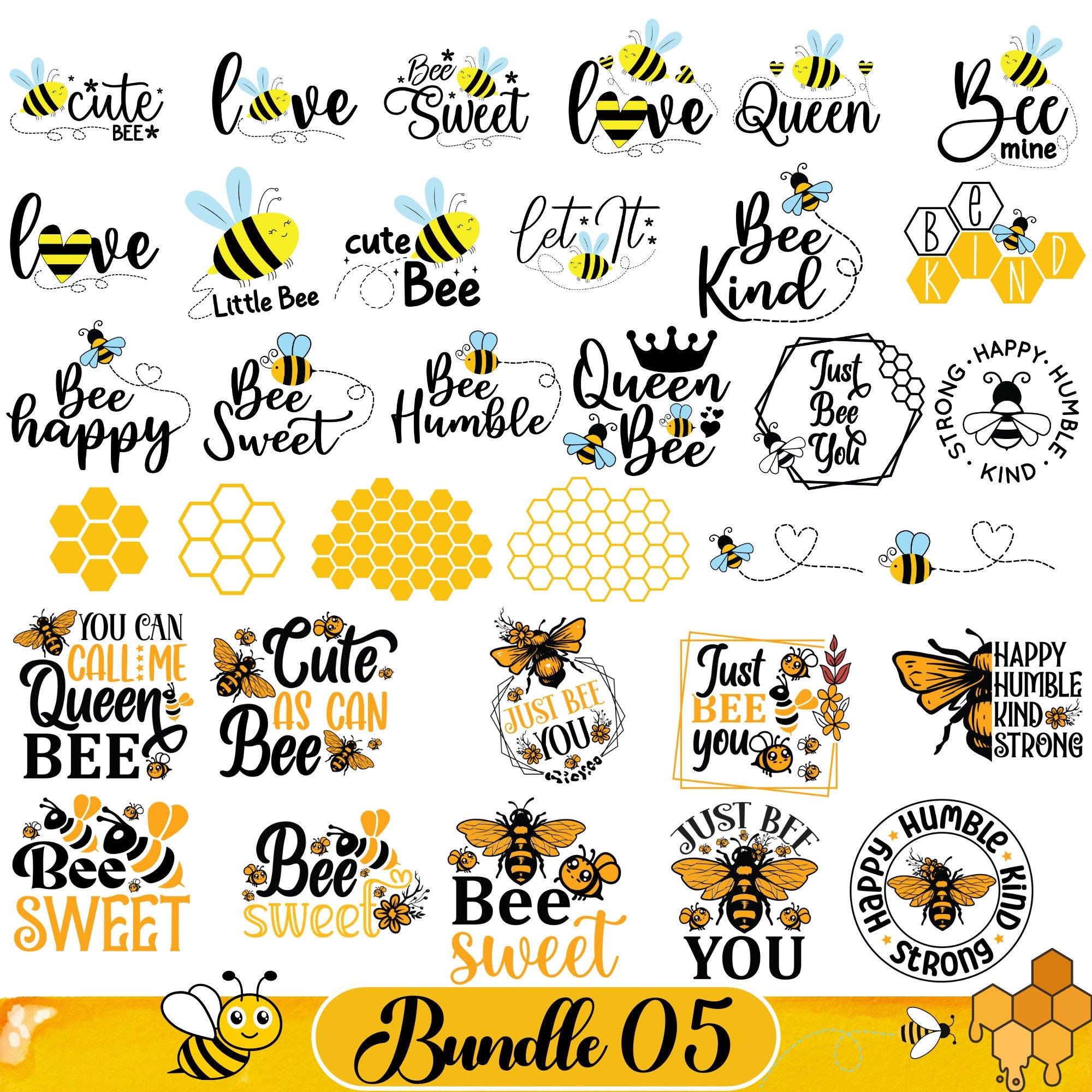 Bee Svg Bundle, Bee Hive Svg, Bee Png, Honeycomb Svg, Bee Clipart, Queen Bee Svg, Honey Bee Svg, Cute Bee Svg, 250 Cliparts