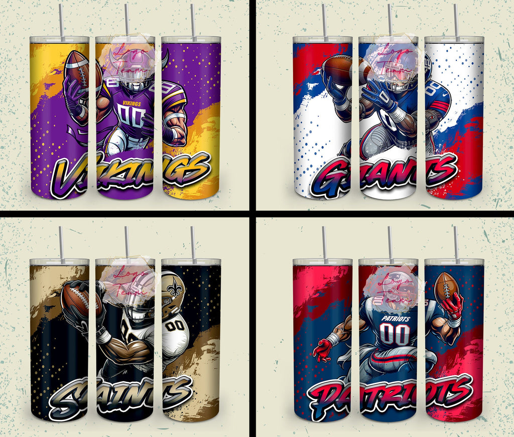32 Team American Football Tumbler PNG Sublimation Designs, Football Mascot 20oz Skinny Tumbler Wrap PNG, Football Png Digital Download, NFL Tumbler