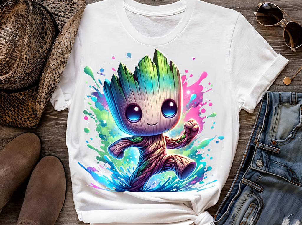 Set of 8 Watercolor splash Baby Groot png Digital images for printing, T-Shirts, Groot Print High Resolution-Instant Digital Download