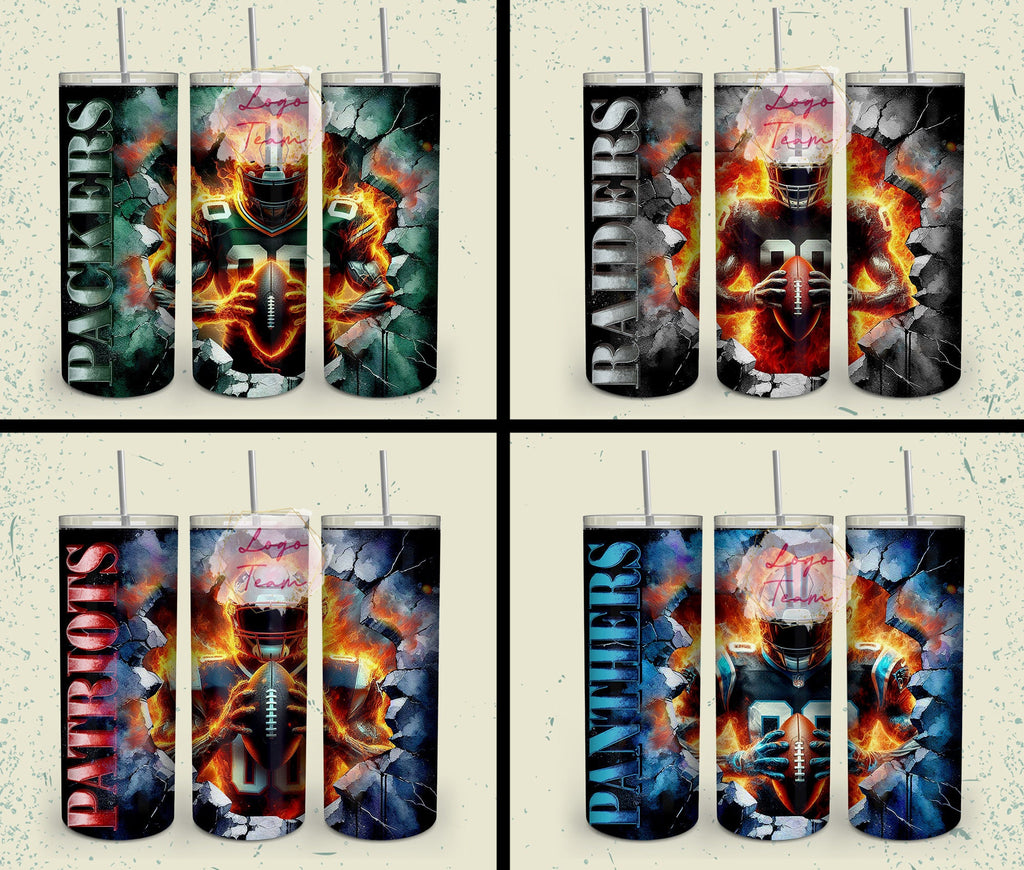 32 Team American Football Tumbler PNG Sublimation Designs, Football Mascot 20oz Skinny Tumbler Wrap PNG, Football Png Digital Download, NFL Tumbler