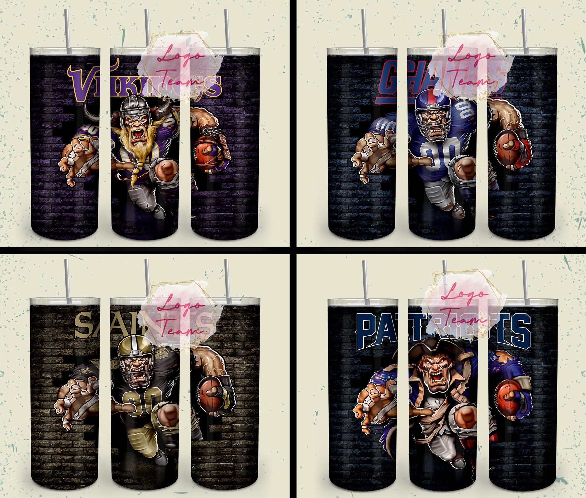 32 Team American Football Tumbler PNG Sublimation Designs, Football Mascot 20oz Skinny Tumbler Wrap PNG, Football Png Digital Download, NFL Tumbler