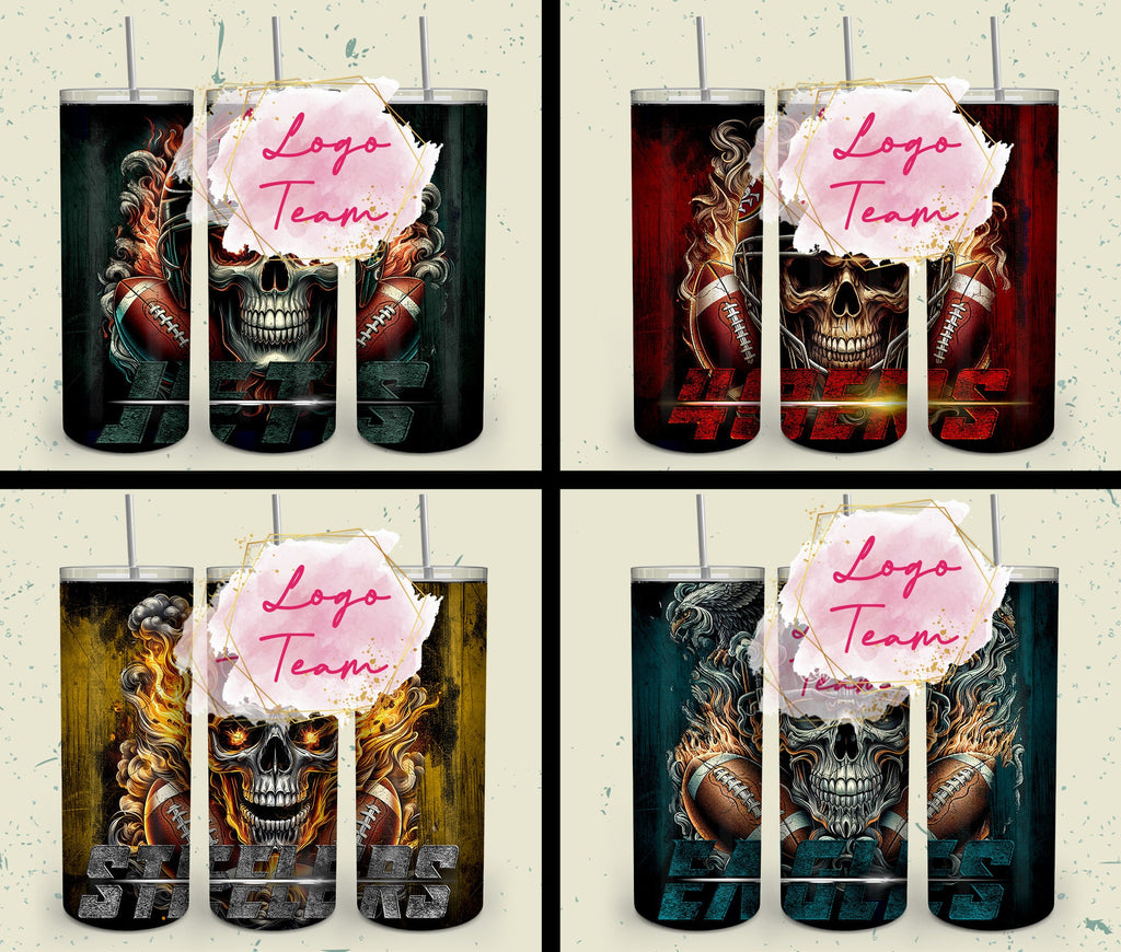 32 Team American Football Tumbler PNG Sublimation Designs, Football Mascot 20oz Skinny Tumbler Wrap PNG, Football Png Digital Download, NFL Tumbler