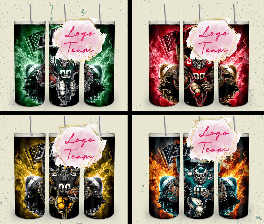 32 Team American Football Tumbler PNG Sublimation Designs, Football Mascot 20oz Skinny Tumbler Wrap PNG, Football Png Digital Download, NFL Tumbler