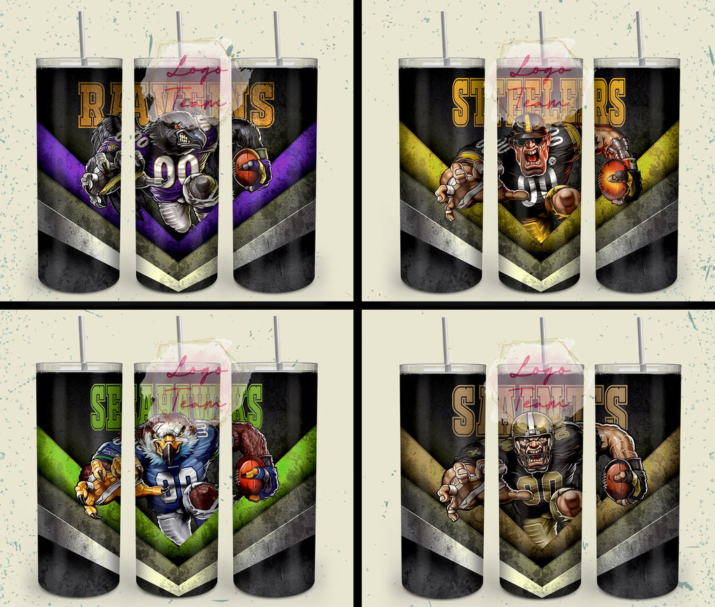32 Team American Football Tumbler PNG Sublimation Designs, Football Mascot 20oz Skinny Tumbler Wrap PNG, Football Png Digital Download, NFL Tumbler
