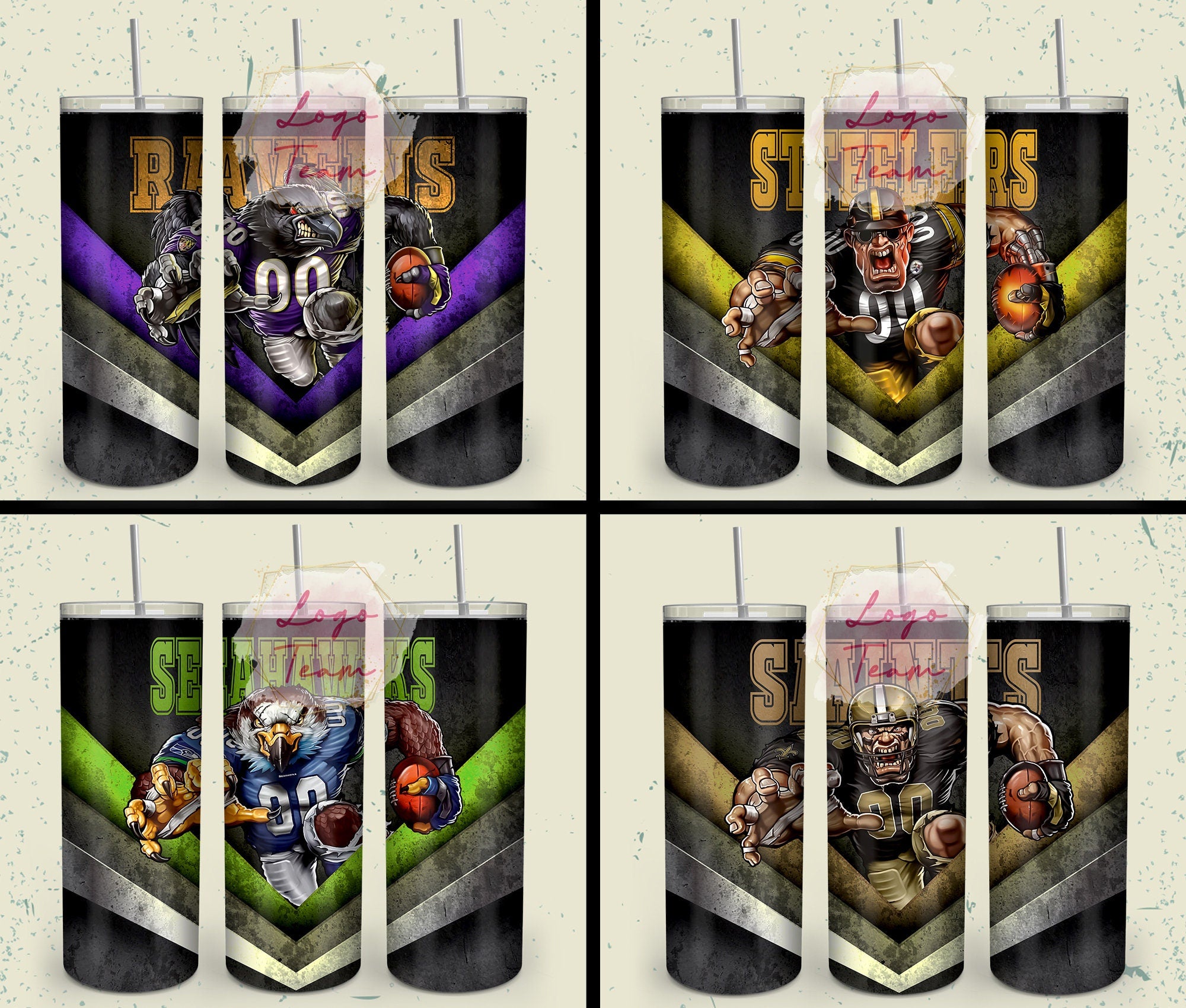 32 Team American Football Tumbler PNG Sublimation Designs, Football Mascot 20oz Skinny Tumbler Wrap PNG, Football Png Digital Download, NFL Tumbler