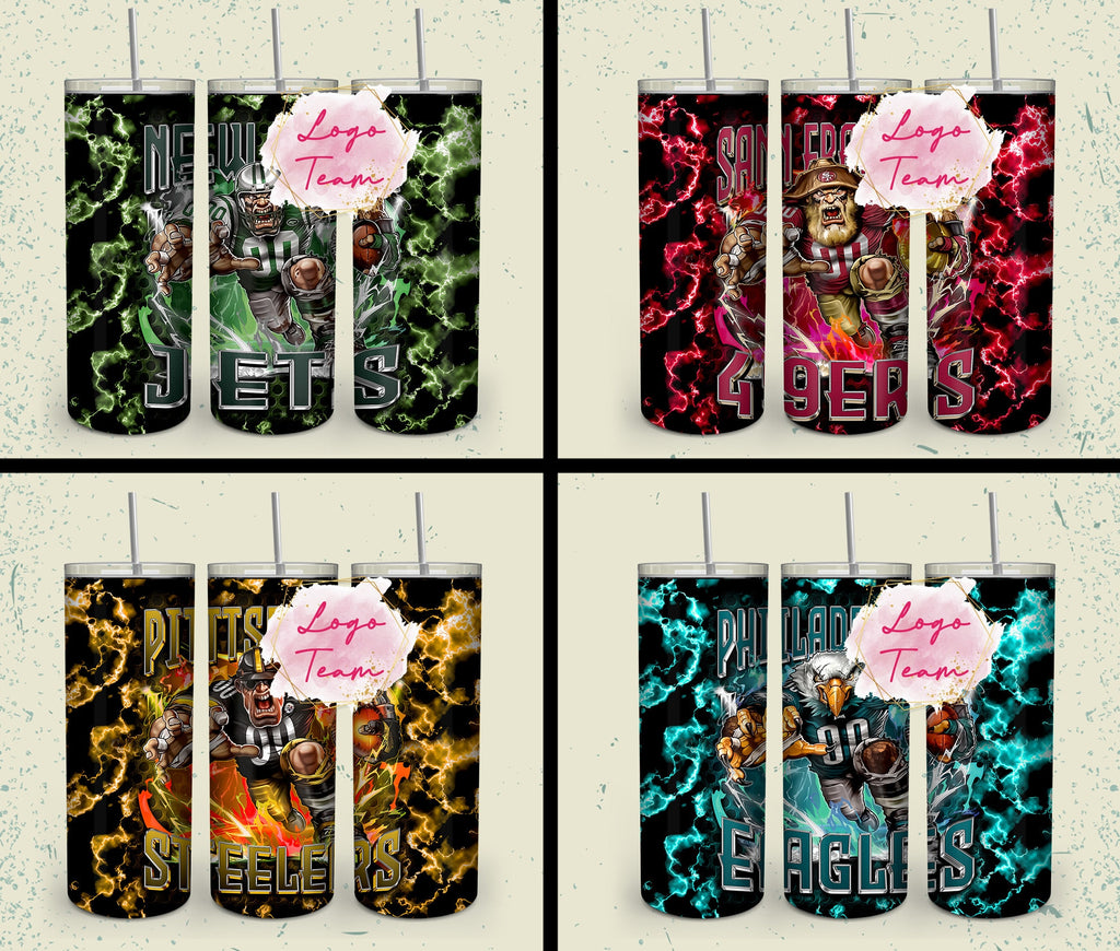 32 Team American Football Tumbler PNG Sublimation Designs, Football Mascot 20oz Skinny Tumbler Wrap PNG, Football Png Digital Download, NFL Tumbler