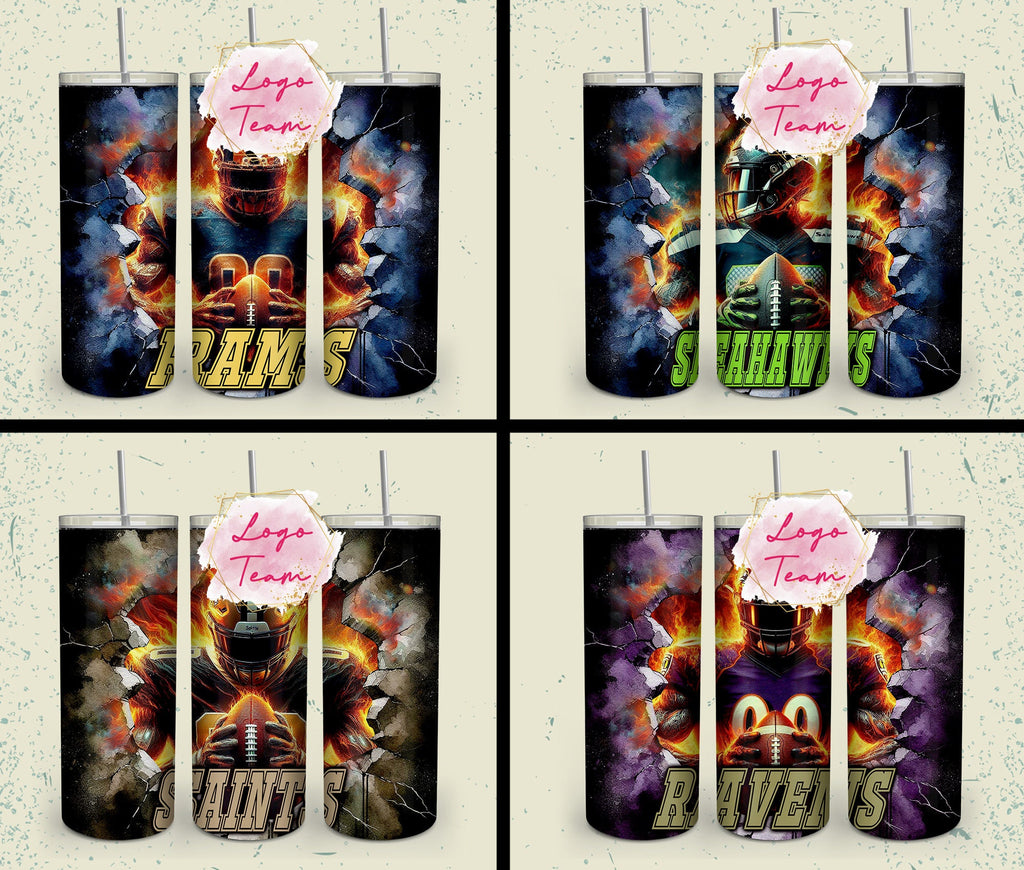 32 Team American Football Tumbler PNG Sublimation Designs, Football Mascot 20oz Skinny Tumbler Wrap PNG, Football Png Digital Download, NFL Tumbler