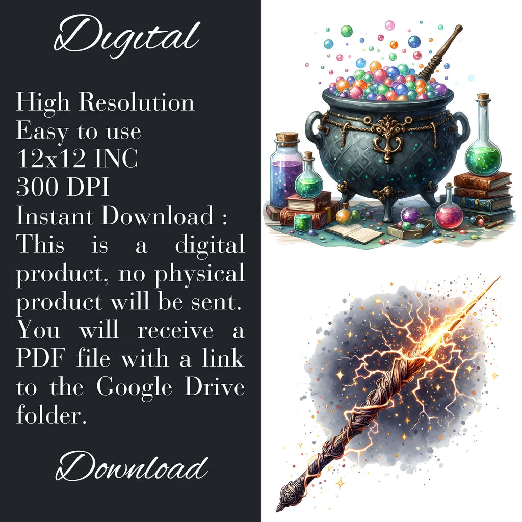 100 Wizard School Clipart Set – 300 DPI, High-Resolution, Transparent Background for Commercial Use, Perfect for DIY Gifts & Crafts