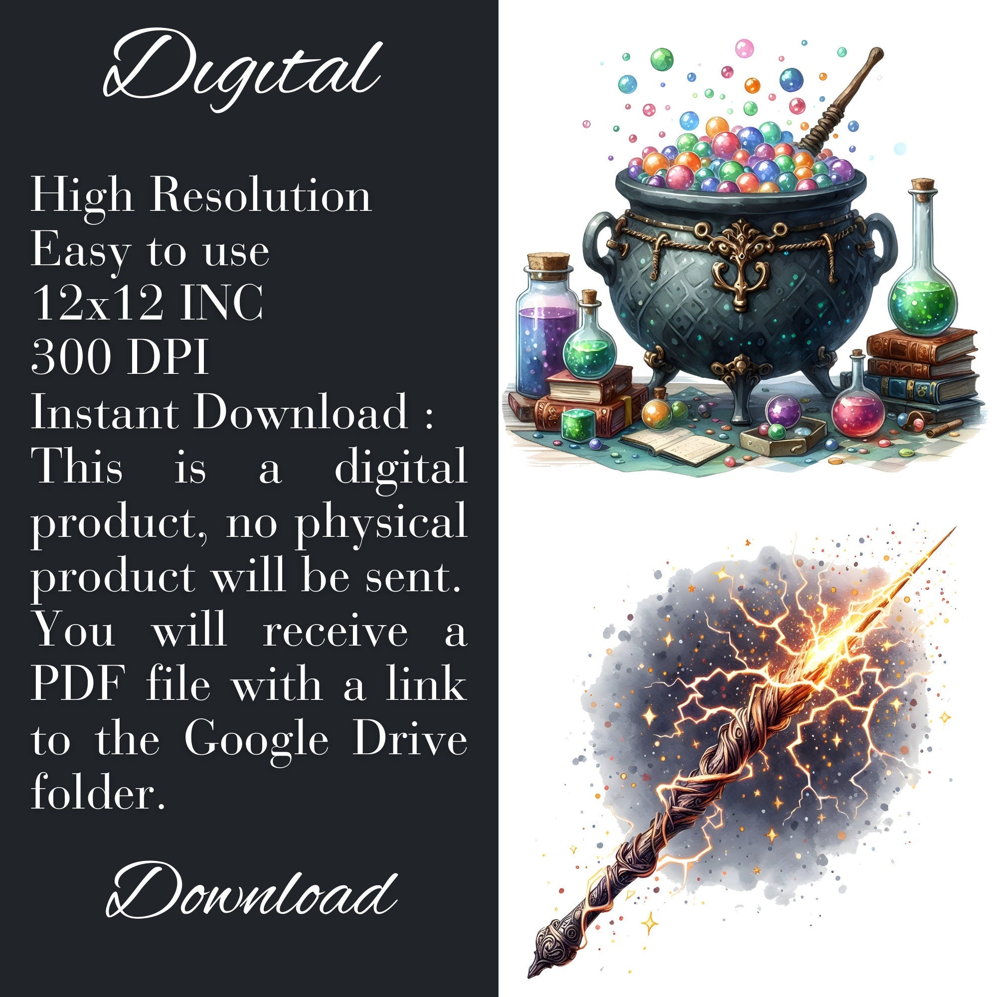 100 Wizard School Clipart Set – 300 DPI, High-Resolution, Transparent Background for Commercial Use, Perfect for DIY Gifts & Crafts