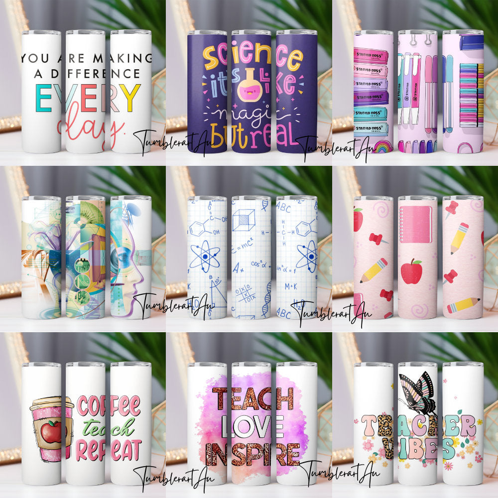 200+ Teacher Life Tumbler Wrap bundle Back To School Teacher Nutrition Facts 20oz, Messy Bun Teacher Inspire Affirmation Teachers On the Go