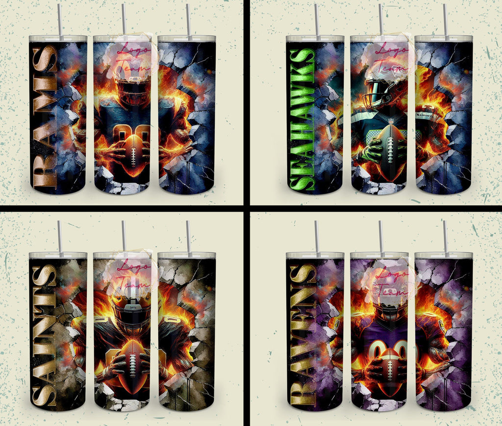 32 Team American Football Tumbler PNG Sublimation Designs, Football Mascot 20oz Skinny Tumbler Wrap PNG, Football Png Digital Download, NFL Tumbler