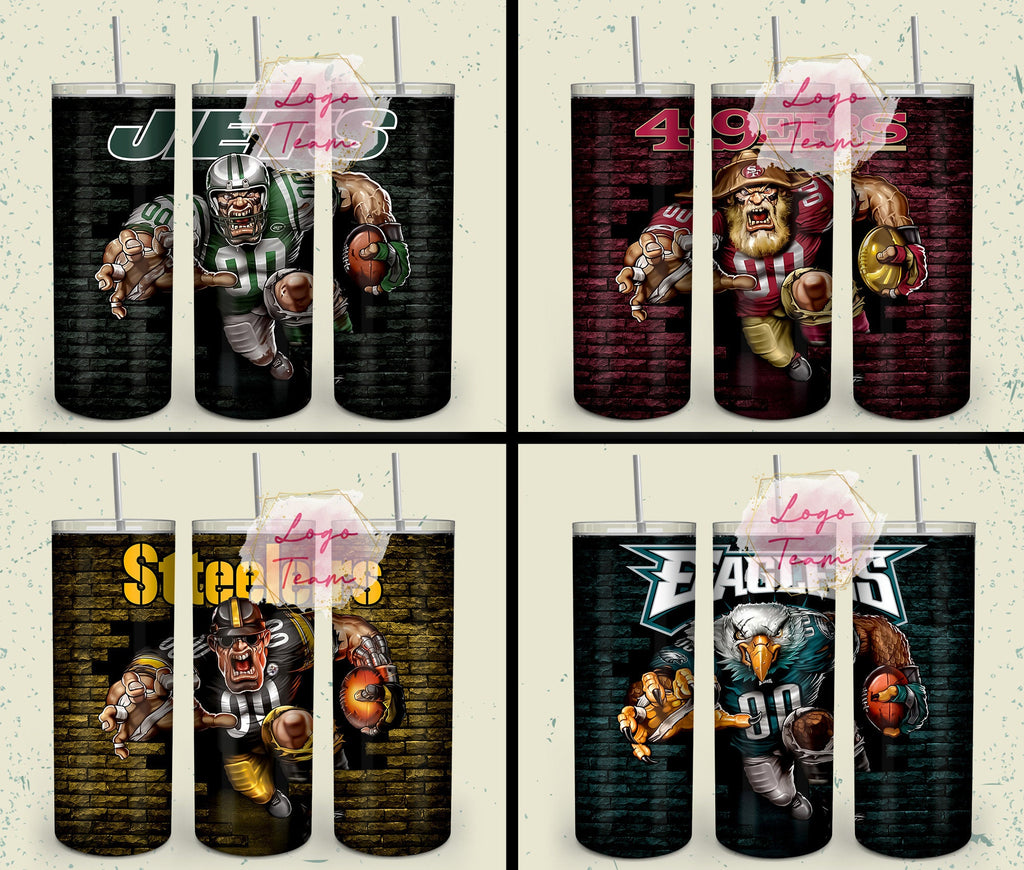 32 Team American Football Tumbler PNG Sublimation Designs, Football Mascot 20oz Skinny Tumbler Wrap PNG, Football Png Digital Download, NFL Tumbler