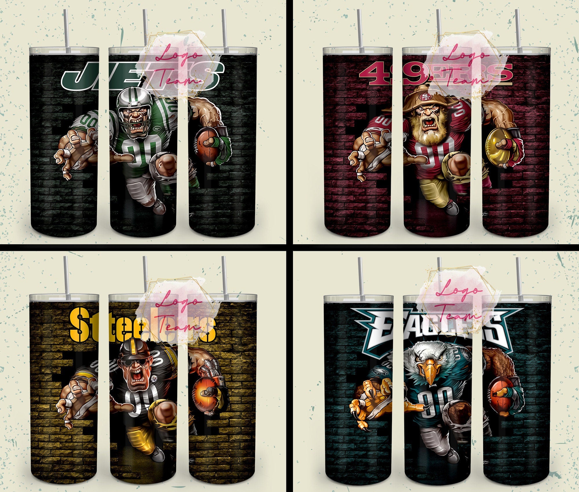 32 Team American Football Tumbler PNG Sublimation Designs, Football Mascot 20oz Skinny Tumbler Wrap PNG, Football Png Digital Download, NFL Tumbler