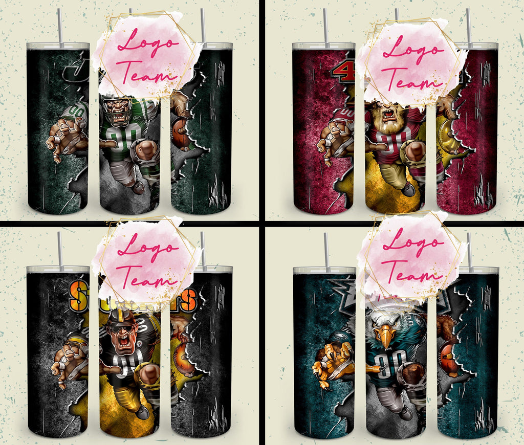 32 Team American Football Tumbler PNG Sublimation Designs, Football Mascot 20oz Skinny Tumbler Wrap PNG, Football Png Digital Download, NFL Tumbler