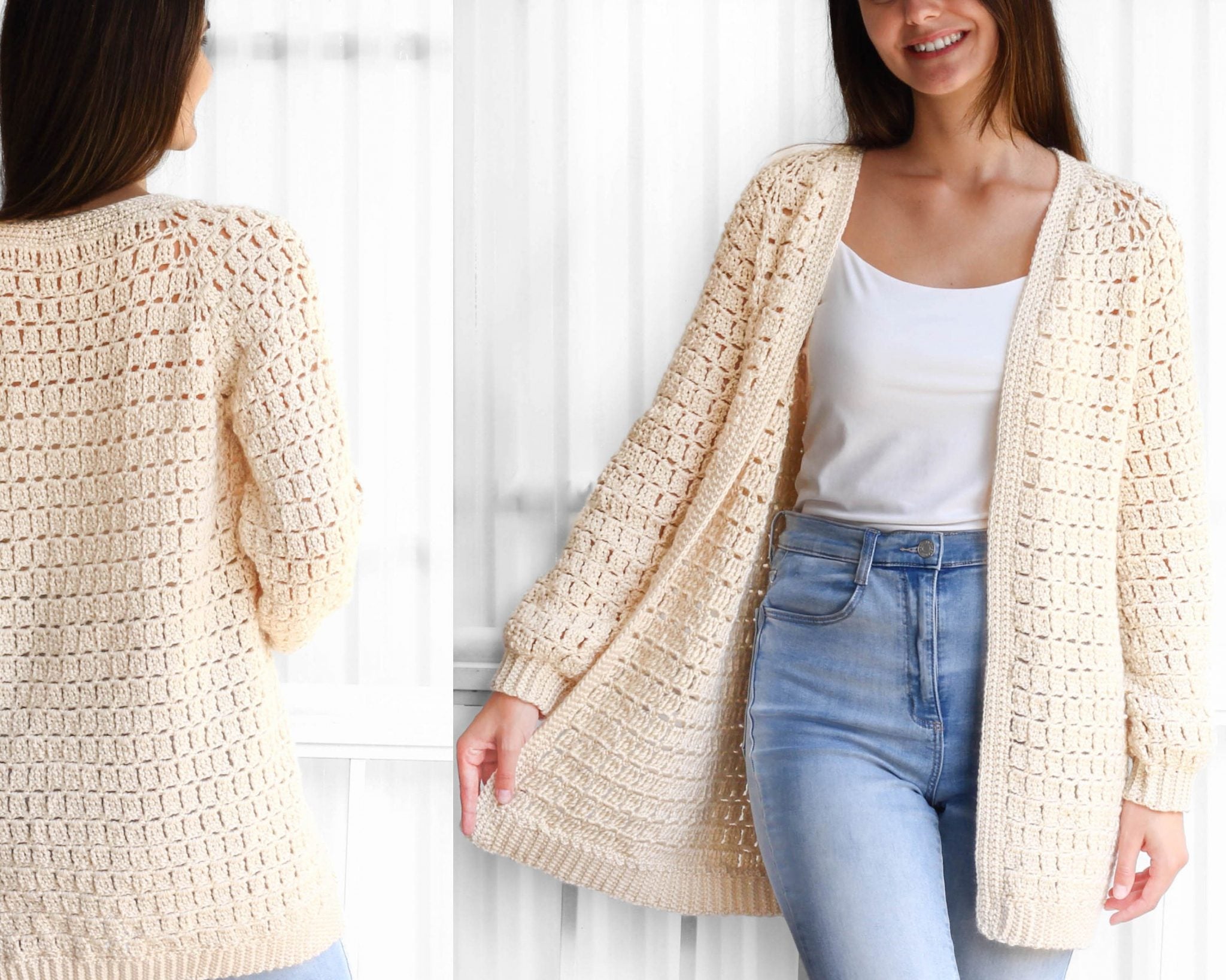 Crochet pattern-ELLA Crochet cardigan-Easy raglan pattern top PDF-raglan sweater women pattern-pullover crochet raglan cardigan-7size XS-3XL