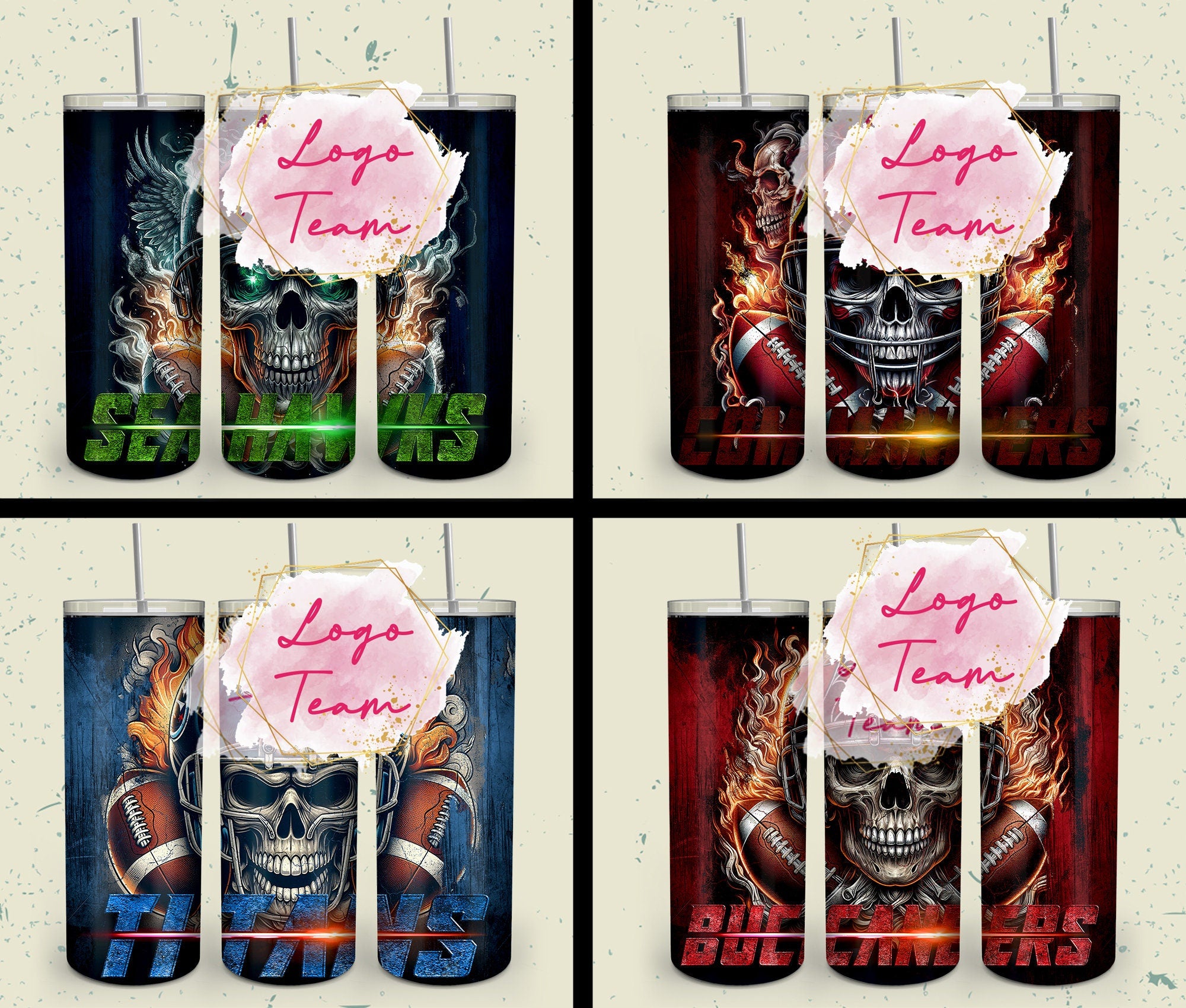 32 Team American Football Tumbler PNG Sublimation Designs, Football Mascot 20oz Skinny Tumbler Wrap PNG, Football Png Digital Download, NFL Tumbler