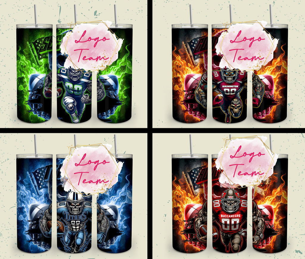 32 Team American Football Tumbler PNG Sublimation Designs, Football Mascot 20oz Skinny Tumbler Wrap PNG, Football Png Digital Download, NFL Tumbler