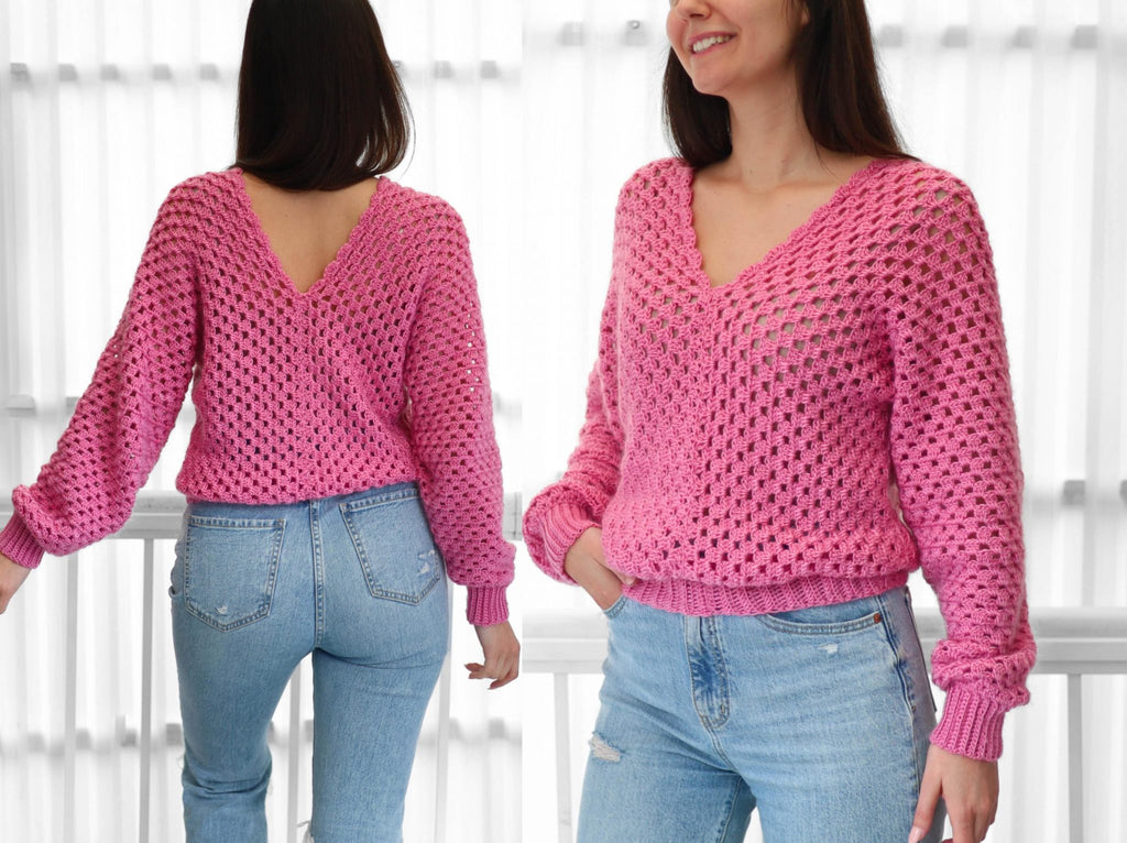 Crochet pattern- MILLIE Crochet sweater pattern PDF- Women crochet top pattern- 2 panels Crochet pullover sweater-Easy Granny sweater-XS-3XL