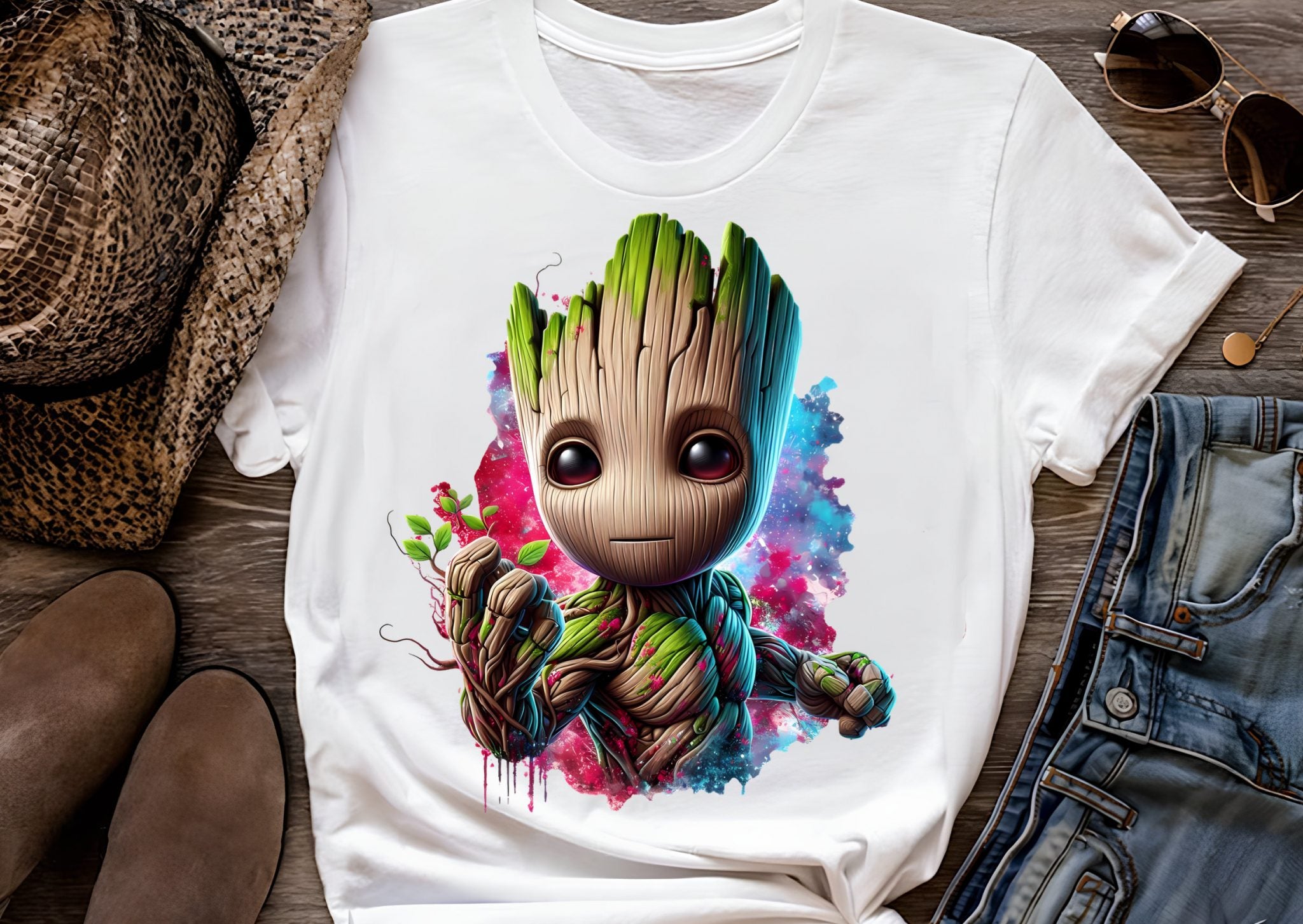 Set of 8 Watercolor splash Baby Groot png Digital images for printing, T-Shirts, Groot Print High Resolution-Instant Digital Download