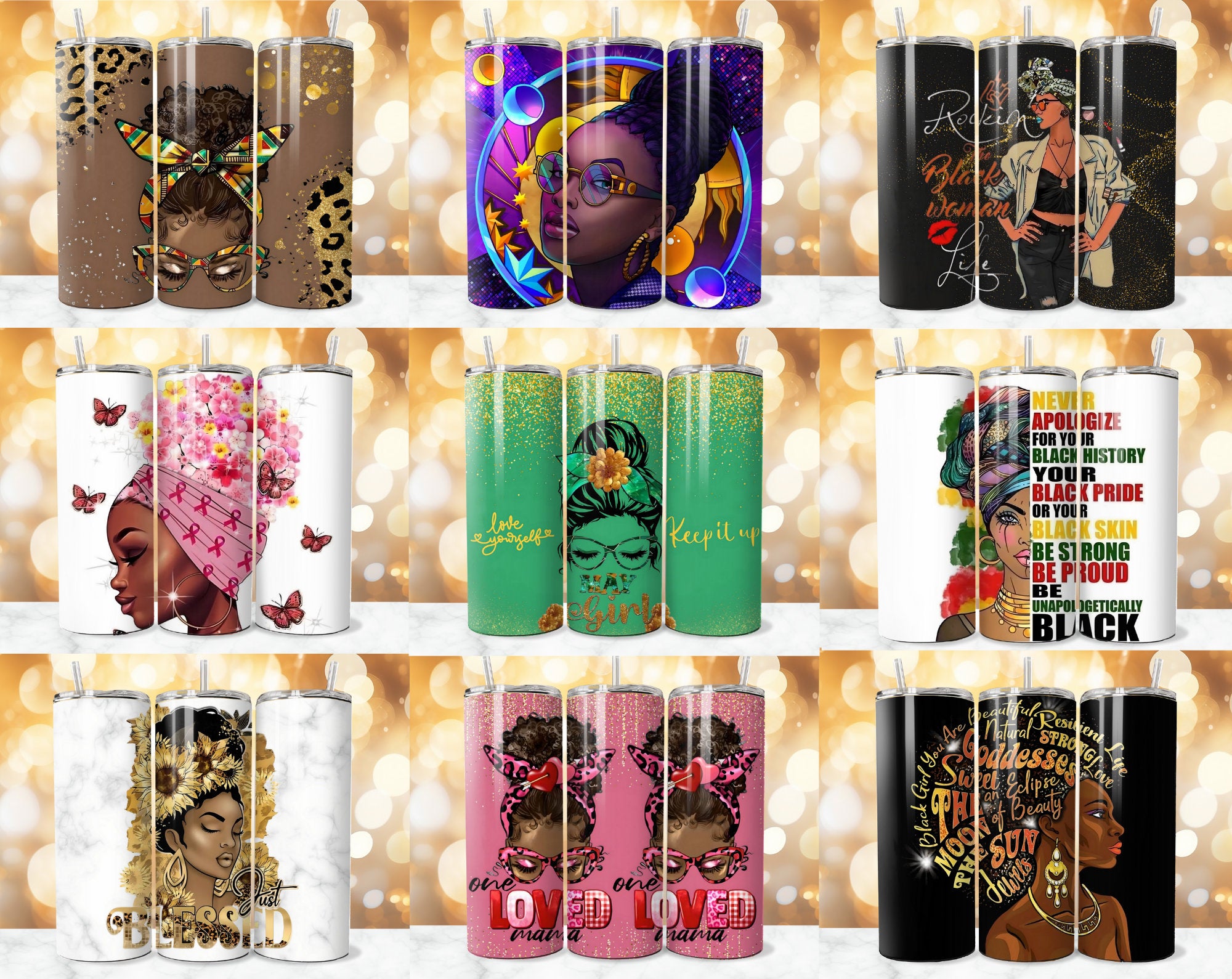 125+ Afro Tumbler Wrap Bundle, Inspirational Afro Sublimation, Black Women Affirmation Tumbler, Strong Woman PNG, Afro PNG, Commercial Use.