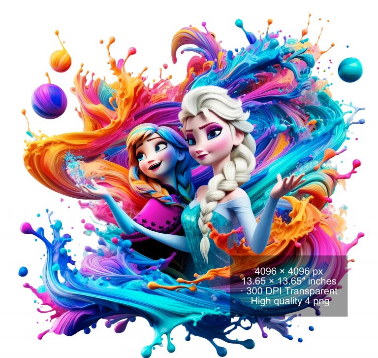8 PNG Elsa and Anna Frozen Splash and Watercolor Digital design PNG file for sublimation – High Resolution -Instant Digital PNG Download