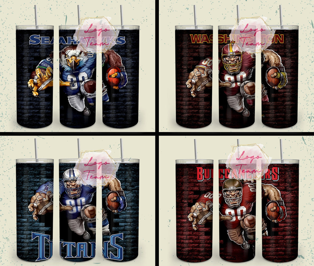 32 Team American Football Tumbler PNG Sublimation Designs, Football Mascot 20oz Skinny Tumbler Wrap PNG, Football Png Digital Download, NFL Tumbler