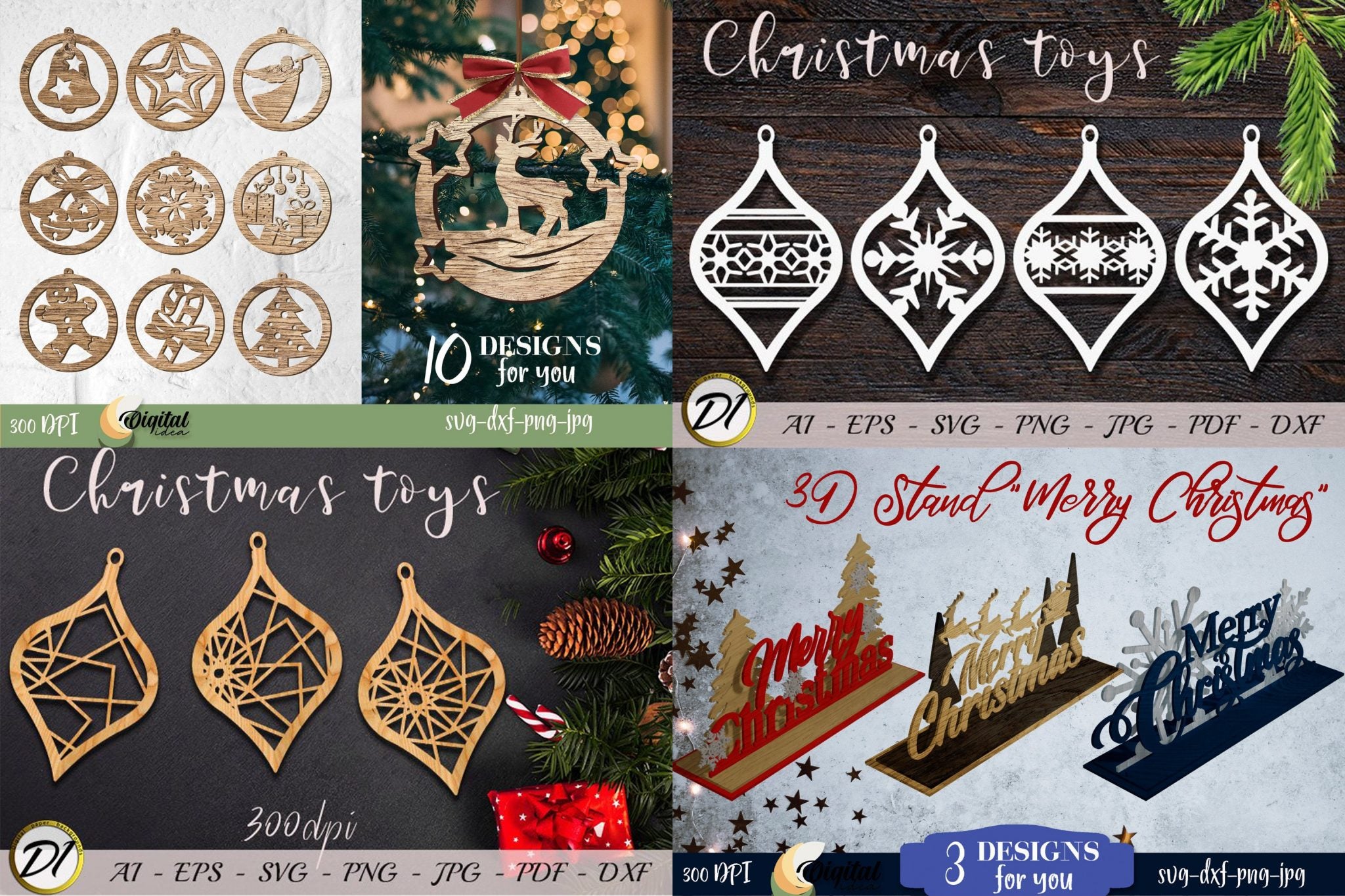 Christmas Laser cut Mega Bundle, 306 Christmas lasercut deisgn, 3D Xmas lasercut SVG, Candle holder, lantern, sign, stand, coaster glowforge
