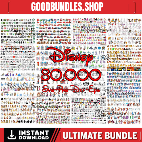 80000 Mega Svg Bundle, Svg File For Cricut, Files Cricut Silhouette, Mickey Svg Bundle, Frozen, Moana, Ariel, Elsa, Stitch, Toy Story, Pooh