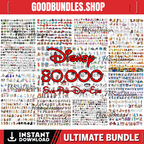 80000 Mega Svg Bundle, Svg File For Cricut, Files Cricut Silhouette, Mickey Svg Bundle, Frozen, Moana, Ariel, Elsa, Stitch, Toy Story, Pooh