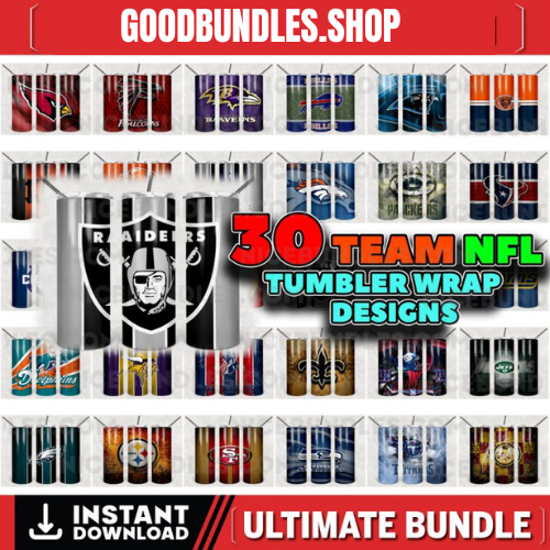 30 NFL Football Bundle Tumbler Wraps, 20 oz Skinny Tumbler Sublimation Design Digital Download PNG, Tumbler, Clip Art, Wall Art