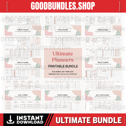 Ultimate Planner Bundle for Adults, Printable ADHD Productivity Workbook, Daily Yearly Life Everything Organizer Household Binder Templates