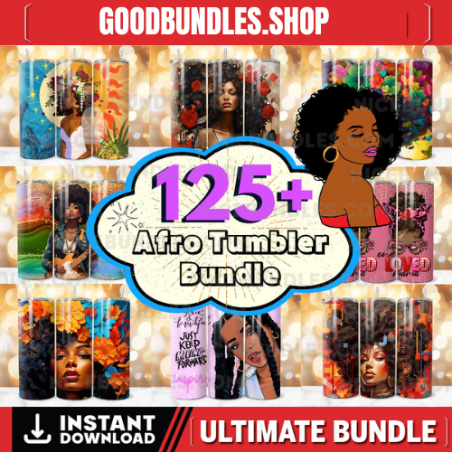 125+ Afro Tumbler Wrap Bundle, Inspirational Afro Sublimation, Black Women Affirmation Tumbler, Strong Woman PNG, Afro PNG, Commercial Use.