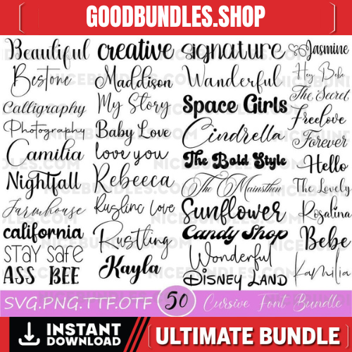 The Ultimate 50 Fonts – Font Bundle, Cricut, Canva Font, Script Font, Fonts, Digital Fonts, Procreate Fonts, Crafting, SVG Font, Commercial