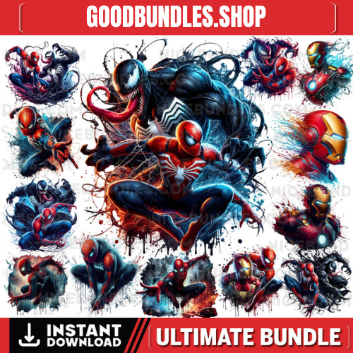 13 PNG Venom & Spiderman Splash and Watercolor Digital design PNG file for sublimation – High Resolution -Instant Digital PNG Download