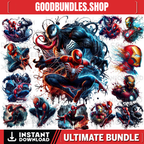 13 PNG Venom & Spiderman Splash and Watercolor Digital design PNG file for sublimation – High Resolution -Instant Digital PNG Download