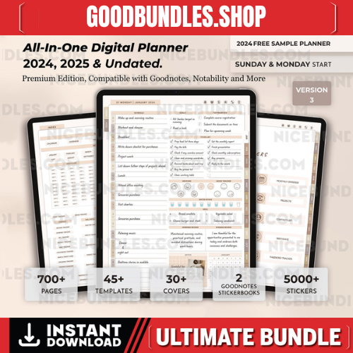 Digital Planner – GoodNotes, iPad, Notability | Daily, Weekly, Monthly | 2024-2025 | Undated | Digital Planner 2024 2025 Undated iPad