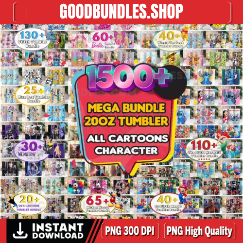 1500+ 20oz Cartoon Tumbler Bundle, All Cartoon Character Sublimation, Kids Tumbler PNG, Sublimations, Cartoon Tumbler Designs