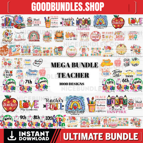 1000+ Teacher SVG Bundle, Teacher PNG, Mega Bundle, Back to School, Teacher Graphics, Teacher Digital Files, Instant Download