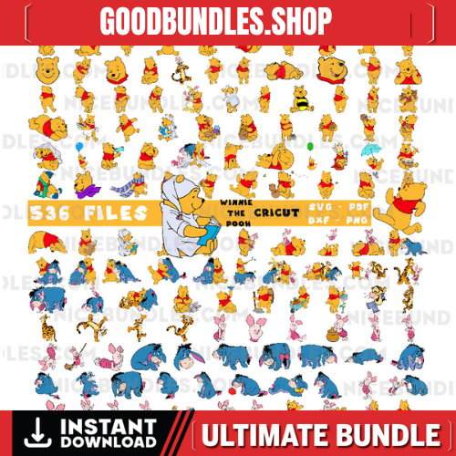 536 Files Winnie the Pooh, Tigger, Eeyore, and Piglet SVG PNG Files For Cricut Crafts and DIY Projects