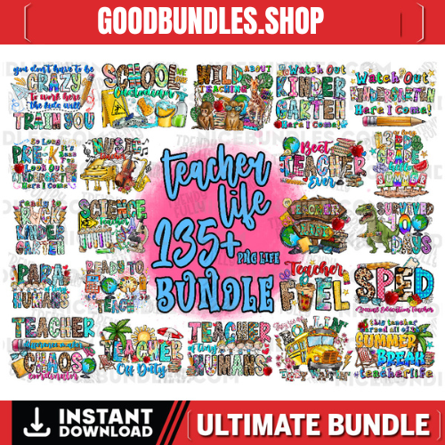 Teacher Life Bundle Png, 100 Days Of School Png, Teacher Design Png, Sublimate Design,Back To School, Bundle Designs, Digital PNG