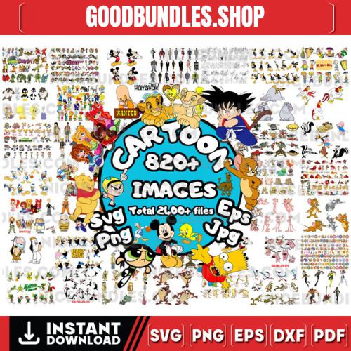 2400+ Cartoon Characters Mega Bundle Svg, Cricut Printable Clipart Silhouette
