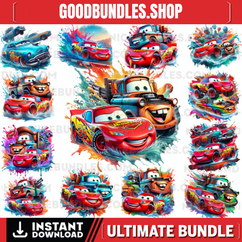 12 PNG Lightning McQueen Cars Splash and Watercolor Digital design PNG file for sublimation – High Resolution -Instant Digital PNG Download