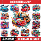 12 PNG Lightning McQueen Cars Splash and Watercolor Digital design PNG file for sublimation – High Resolution -Instant Digital PNG Download