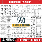 550 Decorative Elements SVG, Ornaments svg, Flourishes SVG, Swirls SVG, Text Divider Svg, Dividers Borders Svg, Text decoration svg, dxf
