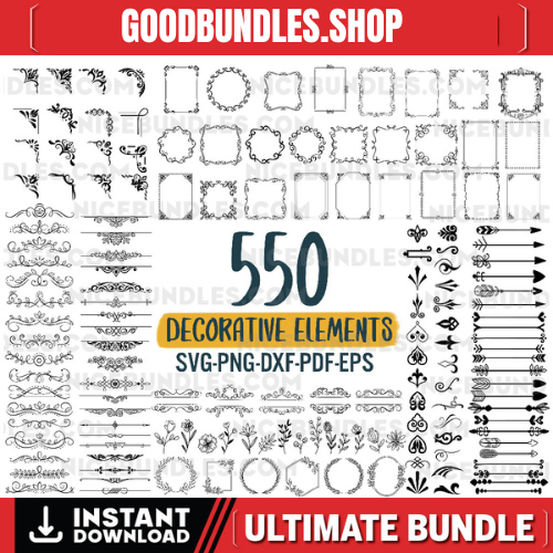 550 Decorative Elements SVG, Ornaments svg, Flourishes SVG, Swirls SVG, Text Divider Svg, Dividers Borders Svg, Text decoration svg, dxf