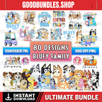 80 Designs Bluey Dog Png Mega Bundle, Bluey Dog Birthday Png Sublimation, Bluey Dog Family Png Clipart Sublimation Digital Download