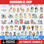 Mega Bluey Dog Clipart Bundle, Bluey Dog Birthday Themed, Bluey Dog Family & Friends, PNG Files, Clipart For Shirts, Stickers, Digital Download