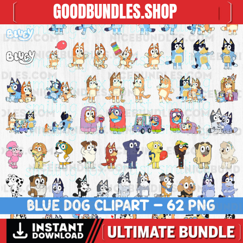 Mega Bluey Dog Clipart Bundle, Bluey Dog Birthday Themed, Bluey Dog Family & Friends, PNG Files, Clipart For Shirts, Stickers, Digital Download